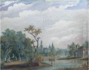 Enjoying An Afternoon Idyll by Jean-Pierre Norblin De La Gourdaine