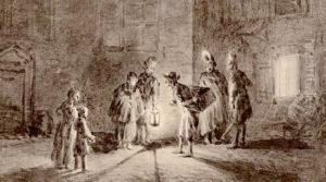 Scena Rodzajowa - Spotkanie Przy Latarni by Jean-Pierre Norblin De La Gourdaine