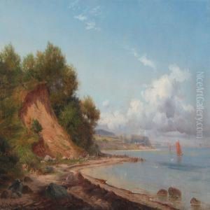 Coastal Scenery With Smal Sailboats by Nordahl Peter Frederik Grove