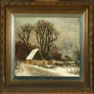 Wintrylandscape With A House And Bare Trees by Nordahl Peter Frederik Grove