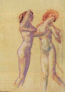 Two Standing Female Nudes by Arthur Bowen Davies