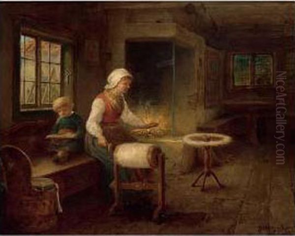 A Woman Near A Spinningwheel - view 1