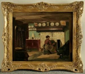 Friesenstubeninterieur Mit Frau Am Kamin by Henrik Nordenberg