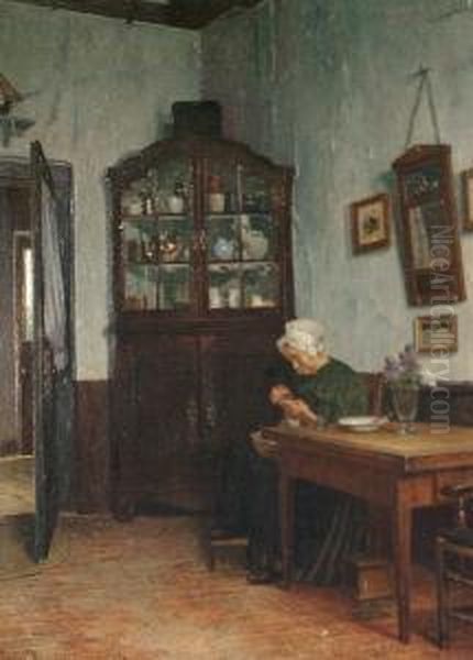 Lady Sewing In An Interior - view 1
