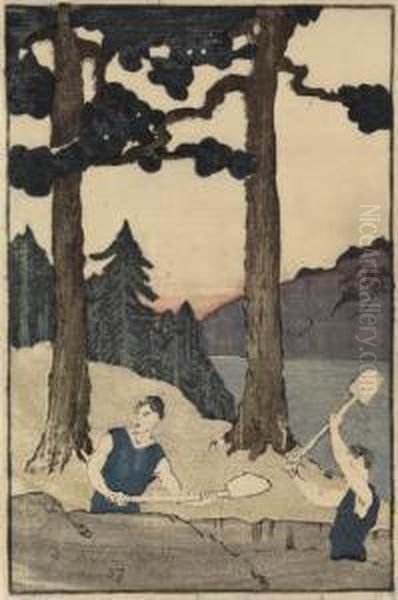 Two Men Digging In The Woods - view 1