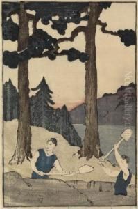 Two Men Digging In The Woods by Bror Julius Olsson Nordfeldt
