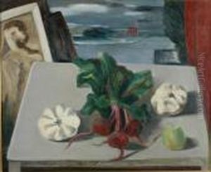 Still Life With Beets, Squash And Apple With View Of Afactory Still Life With Beets, Squash And Apple With View Of Afactory