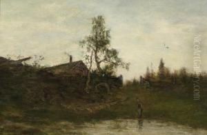 Landscape With Farmers' Cottage By A Pond by Axel Wilhelm Nordgren