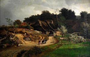 Landskap Med Gard Och Figurer