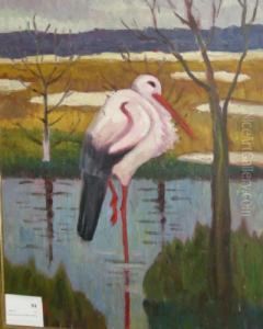 Olja, Stork, 54x55 by Ernst Norlind