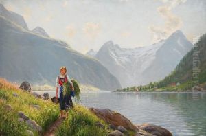 Flicka Med Sommarblomster - Motiv Fran Balestrand Flicka Med Sommarblomster - Motiv Fran Balestrand