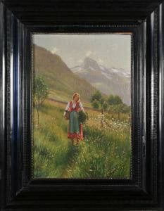 Flicka Vid Norska Fjall, Signerad E Normann by Emma Pastor Normann