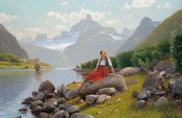 Madchen In Fjordlandschaft - view 1
