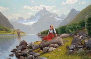 Madchen In Fjordlandschaft by Emma Pastor Normann