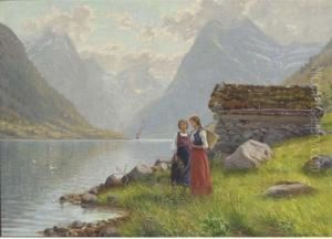 Flower Pickers At A Norwegian Fjord by Emma Pastor Normann