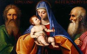Virgin and Child with Saint Simon and Saint Jerome by Giovanni Agostino Da Lodi