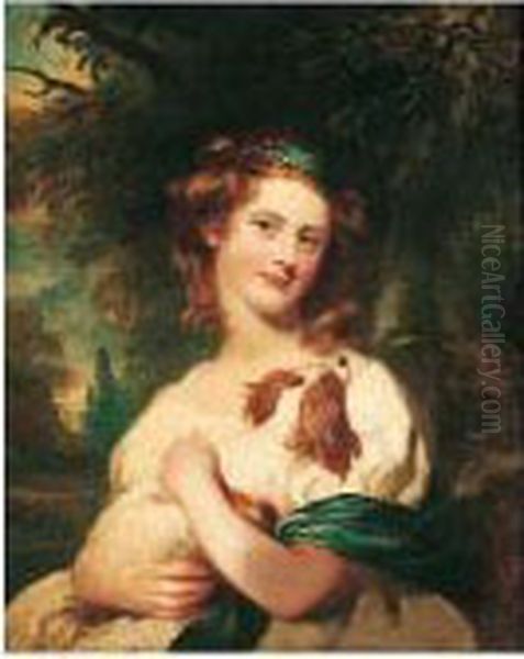 Portrait Of A Young Girl With A Blenheim Spaniel - view 1