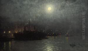 Boston Harbour By Moonlight by William Edward Norton