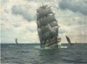 A Barque Under Sail And Running Down Channel by William Edward Norton