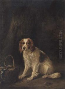 A Red And White Spaniel Seated By A Tree
