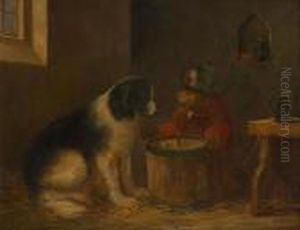 Chien Et Singe Jouant Aux Des
