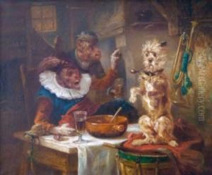 Les Joyeux Singes Et Le Chien Savant Dans Une Taverne.