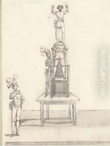 Two Acrobats Performing On A Chair With Two Assistants by Pietro Novelli