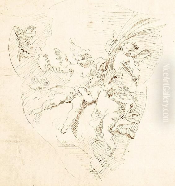 Three Putti Supported By Clouds - view 1
