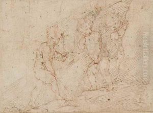 Two Boys Urinating With Third Watching by Pietro Novelli