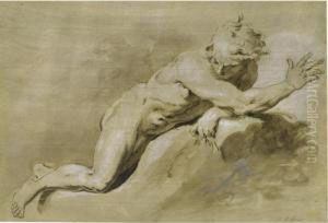 A Male Nude Lying On A Rock
