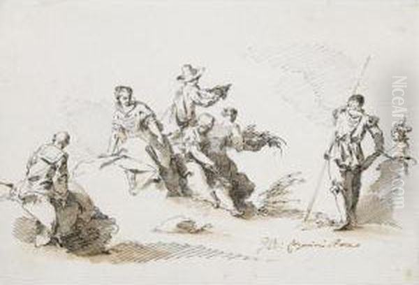 Group Of Figures Resting On Rocks - view 1
