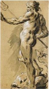 Neptune, Standing, Facing Left, A Dolphin At His Feet by Pietro Antonio Novelli