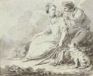 A Shepherdess With A Bird Seller And A Dog by Pietro Antonio Novelli