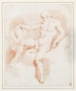 Nude Bearded Man Holding A Book