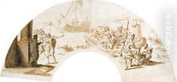 Agamemnon Orders The Sacrifice Of Iphigenia: A Design For A Fan by Pietro Antonio Novelli