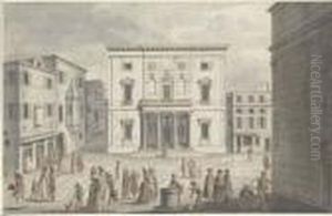 The Fenice Theater, Venice, With Figures In The Foreground