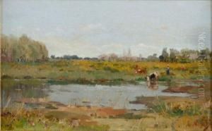 Bergere Faisant Boire Son Troupeau by Alexandre Nozal