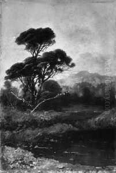 Landschaft Mit Einem Weiher. Im
Hintergrund Berge. Signiert Unten Links: A. Nozal. Ol Auf Leinwand. H
39,3; B 26 Cm. - view 1