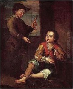 Young Boys Eating Mussels And Herring by Pedro Nunez De Villavicencio