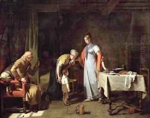 Young Woman Helping an Unfortunate Family by Martin Drolling