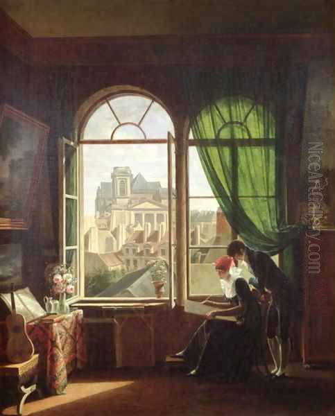 View of Saint Eustache Church from a House on Rue Platriere or The Artist's Interior 1810 - view 1