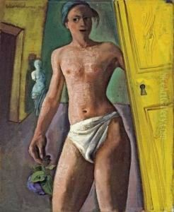 "mann Mit Blume (modell Im Atelier)" by Felix Nussbaum