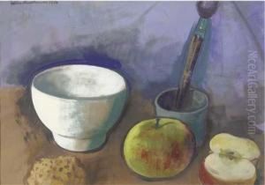 A Still Life With White Bowl And Apples by Felix Nussbaum