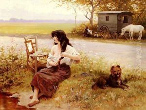 La Gitane A La Toilette (Gipsy at her Toilette) by Edouard Bernard Debat-Ponsan