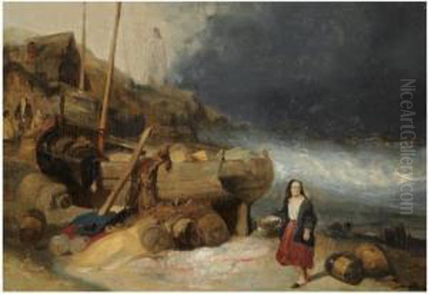 Fisherfolk By A Beached Vessel - view 1