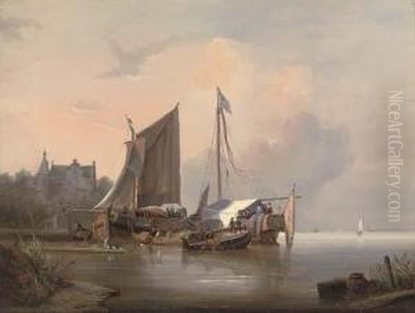 Ceremonial Barges Moored On A Dutch Waterway - view 1