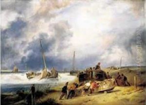 Pecheurs Sur La Greve. by Wijnandus Johannes Josephus Nuijen