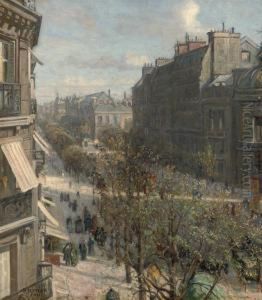 A Busy Sunlit Boulevard In Paris by Borge C. Nyrop