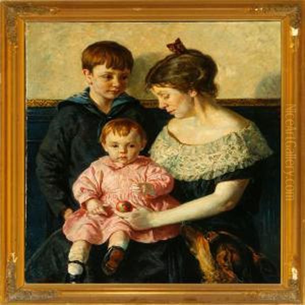 A Mother With Her Twochildren And Dog - view 1