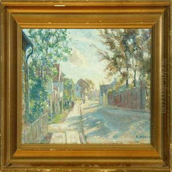 Borge Nyrop: Spring Street Scenery From A Danish Town. Signed B. Nyrop - view 1